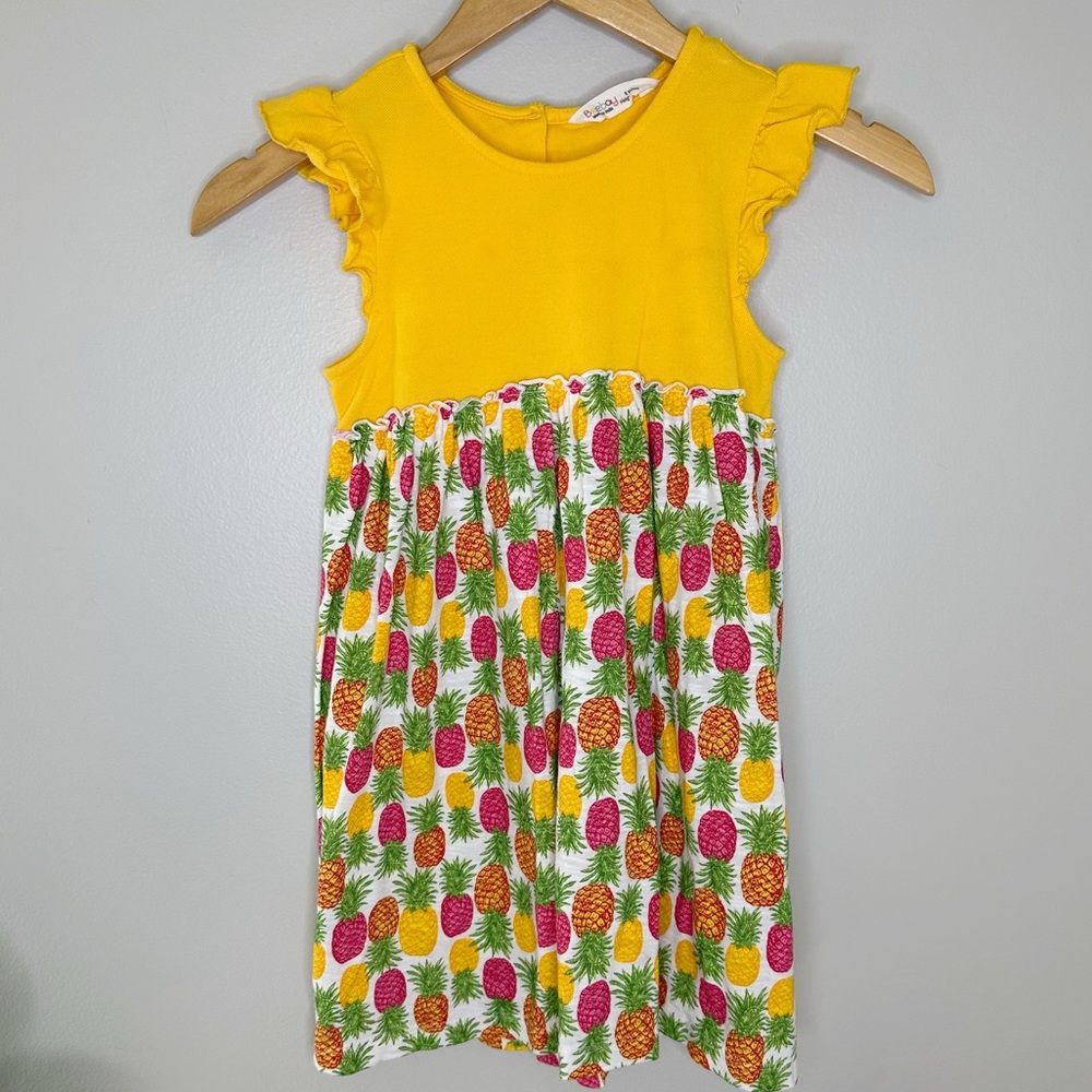 Beebay girls yellow pineapple flutter sleeve dress